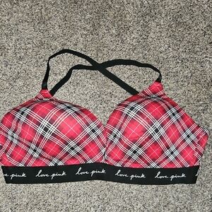 PINK Victoria's Secret Red and Black Plaid Bra 36DDD Wirefree
